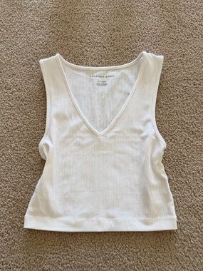 American Eagle Outfitters Cream Ribbed V-Neck Tank